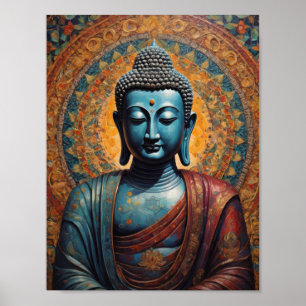 Tibetischer Buddha meditierend vor goldenem Hinter Poster