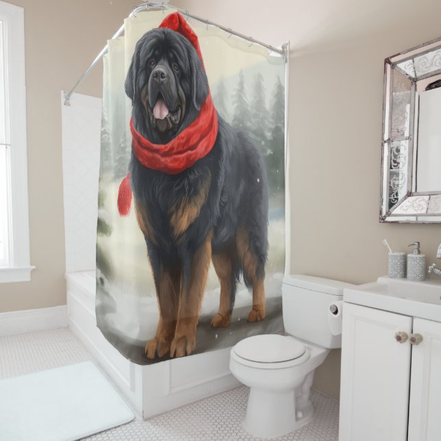 Tibetischer Mastiff Hund in Schneeweihnachtszeit Duschvorhang (Beispiel)