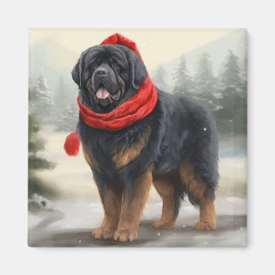 Tibetischer Mastiff Hund in Schneeweihnachtszeit Magnet