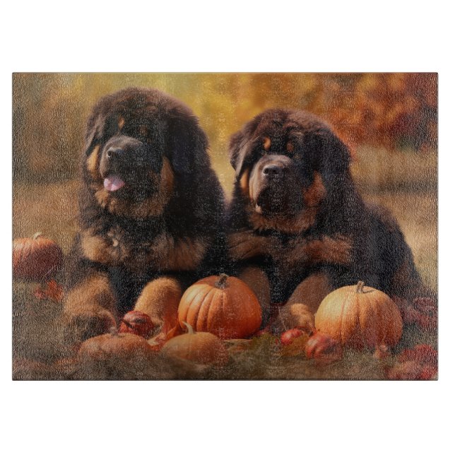 Tibetischer Mastiff Welpe Herbst Kürbis Schneidebrett (Vorderseite)