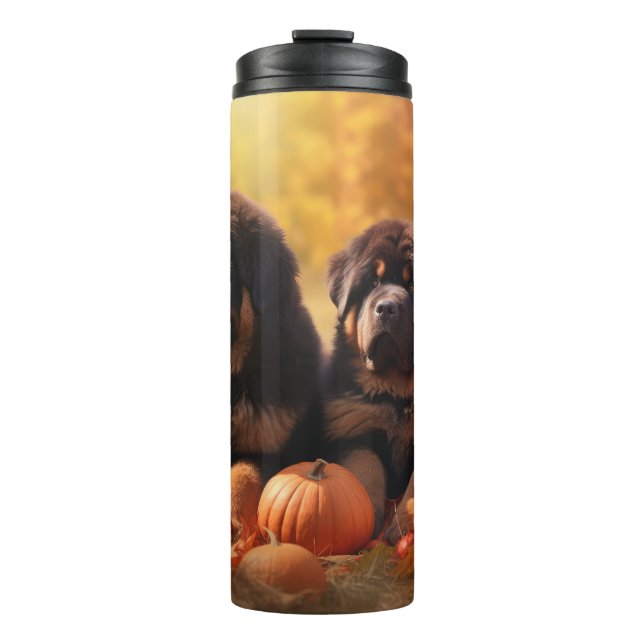 Tibetischer Mastiff Welpe Herbst Kürbis Thermosbecher (Vorderseite)