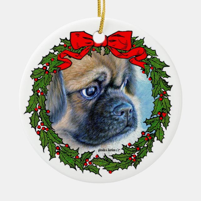 Tibetischer Spaniel, der von Glenda S. Harlan Geze Keramik Ornament (Vorne)