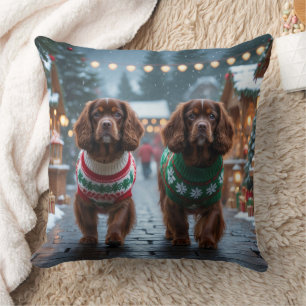 Tibetischer Spaniel Hund Weihnachten Schnee Urlaub Kissen