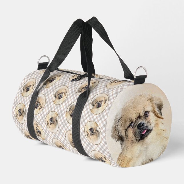 Tibetischer Spanisch-Malereicreme und Weiße Hunde  Duffle Bag (Linke Seite)