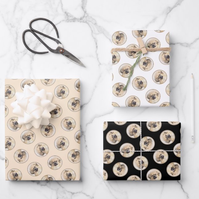 Tibetischer Spanisch-Malereicreme und Weiße Hunde  Geschenkpapier Set (Vorderseite)