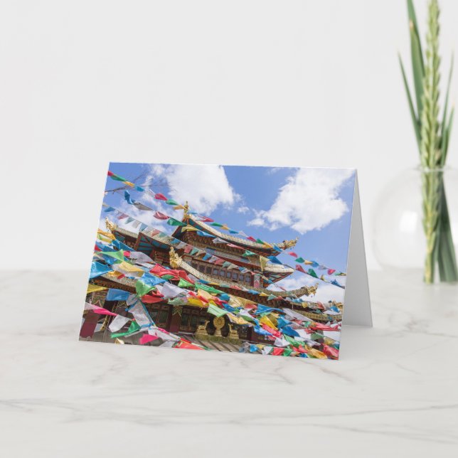 Tibetischer Tempel mit Gebetsfahnen - Yunnan, Chin Karte (Vorderseite)