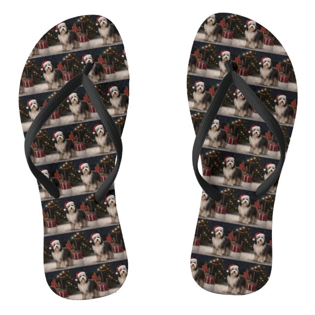 Tibetischer Terrier Dog zu Schneehochzeiten Flip Flops (Fußbett)