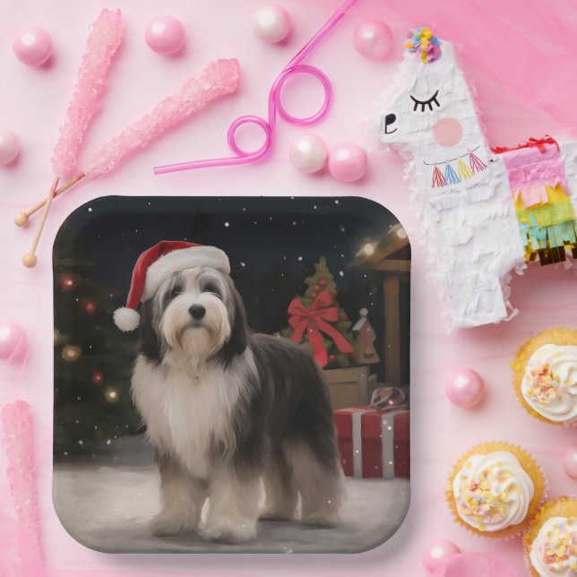 Tibetischer Terrier Dog zu Schneehochzeiten Pappteller (Party)