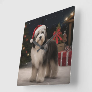 Tibetischer Terrier Dog zu Schneehochzeiten Quadratische Wanduhr