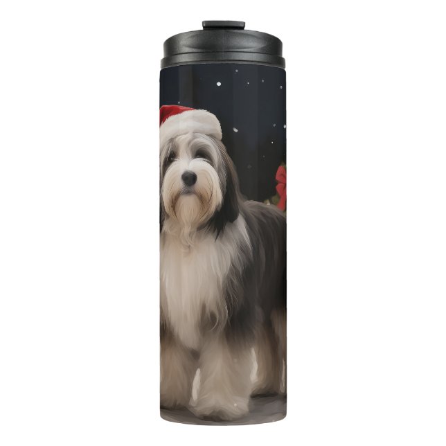 Tibetischer Terrier Dog zu Schneehochzeiten Thermosbecher (Vorderseite)