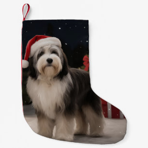 Tibetischer Terrier Hund im Schnee Weihnachten  Kleiner Weihnachtsstrumpf