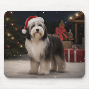 Tibetischer Terrier Hund im Schnee Weihnachten  Mousepad