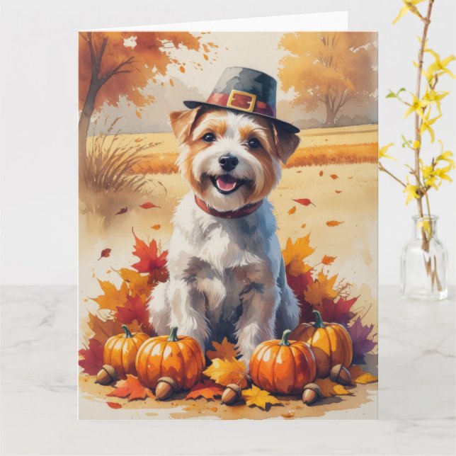 Tibetischer Terrier im Herbst hinterlässt Erntedan Karte (Gelbe Blume)