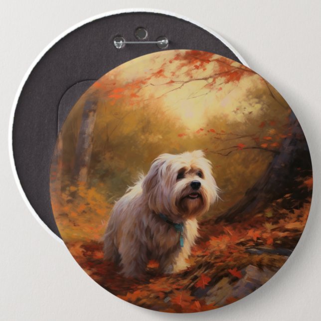 Tibetischer Terrier im Herbstfall Inspiriert Button (Vorne & Hinten)