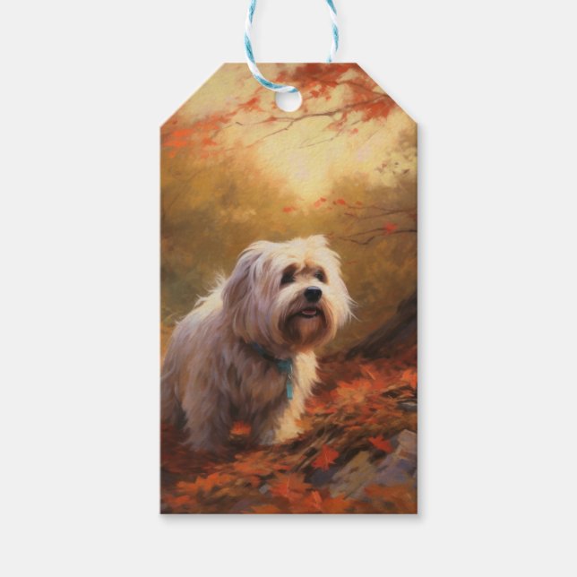 Tibetischer Terrier im Herbstfall Inspiriert Geschenkanhänger (Vorderseite)