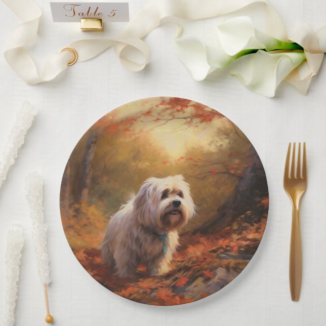Tibetischer Terrier im Herbstfall Inspiriert Pappteller (Hochzeit)