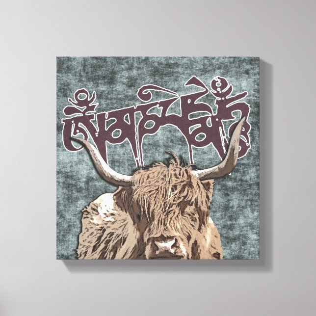 Tibetischer Yak mit Mani Mantra ( OM MANI PADME HU Leinwanddruck (Vorderseite)