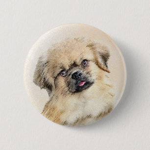Tibetisches spanisches Gemälde - Niedliche Hundeku Button