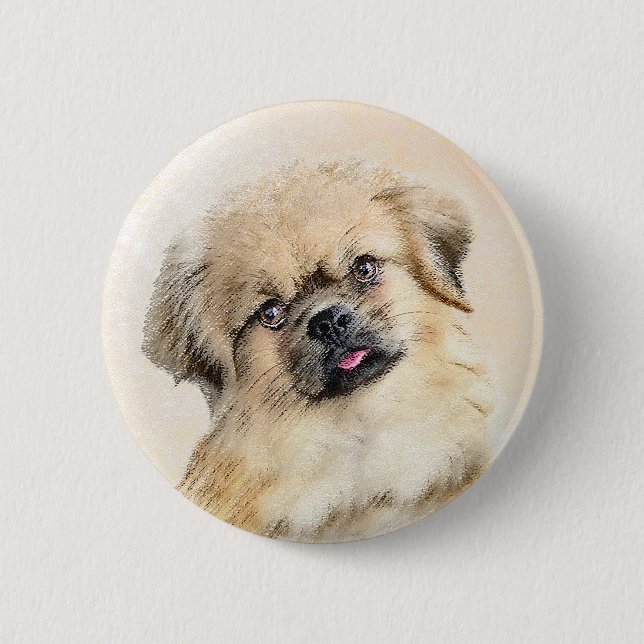Tibetisches spanisches Gemälde - Niedliche Hundeku Button (Vorderseite)