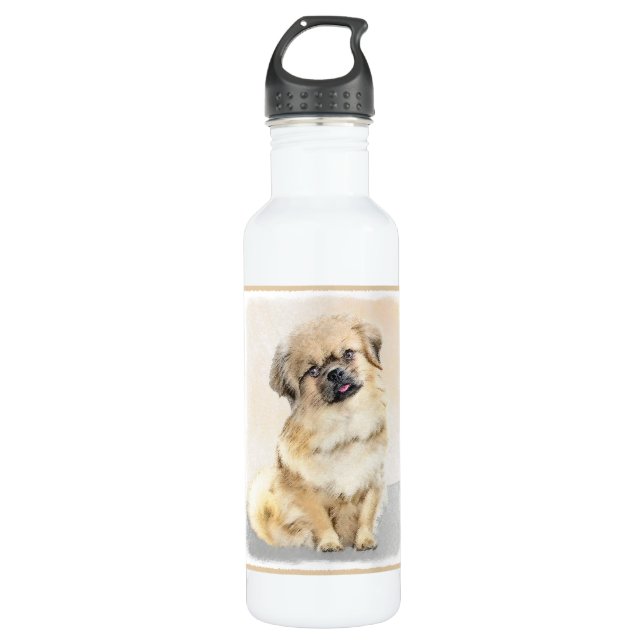 Tibetisches spanisches Gemälde - Niedliche Hundeku Edelstahlflasche (Vorderseite)