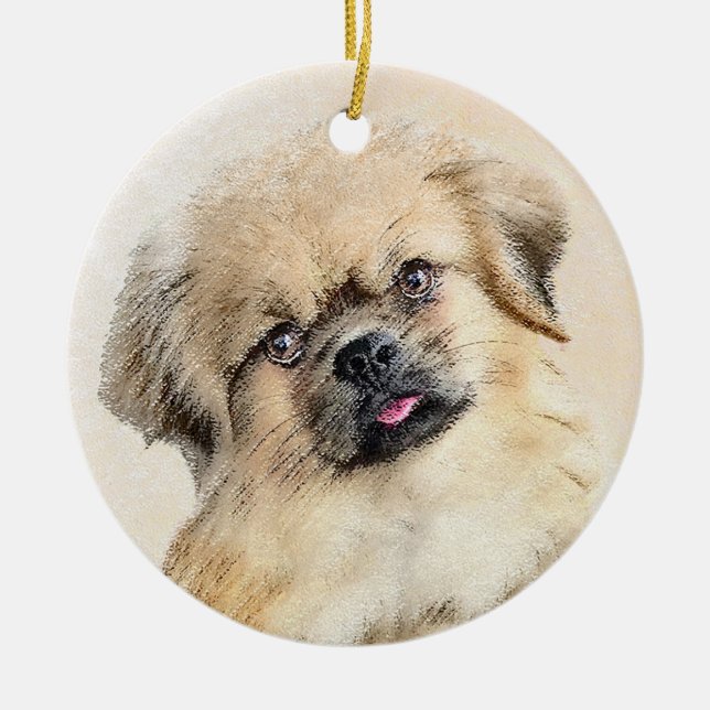 Tibetisches spanisches Gemälde - Niedliche Hundeku Keramik Ornament (Vorne)