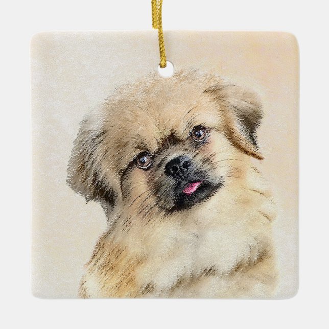 Tibetisches spanisches Gemälde - Niedliche Hundeku Keramikornament (Vorderseite)