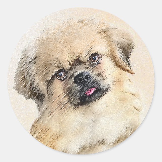 Tibetisches spanisches Gemälde - Niedliche Hundeku Runder Aufkleber (Vorderseite)