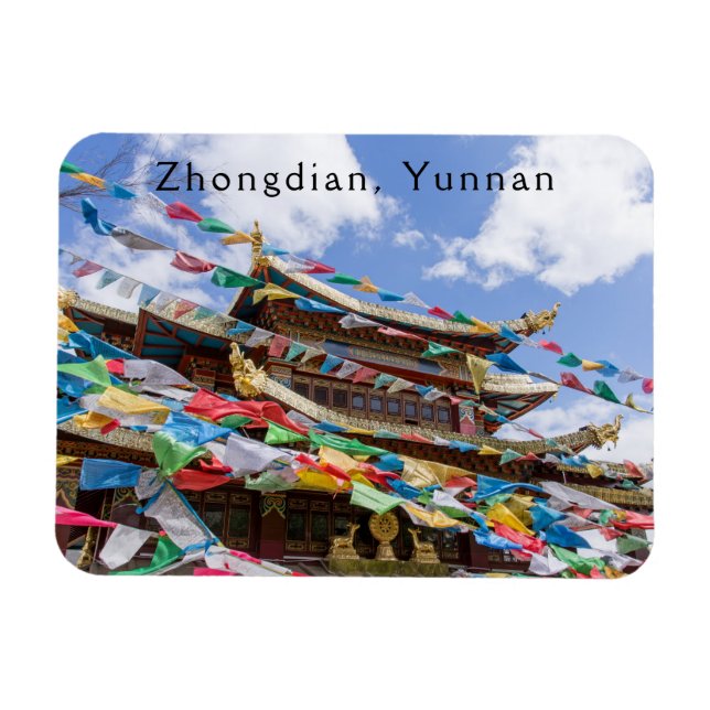 Tibettempel mit Gebetsfahnen - Yunnan, China Magnet (Horizontal)