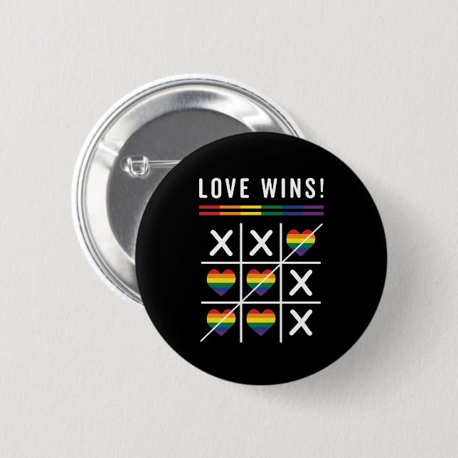 Tic Tac Toe Liebe gewinnt LGBTQ Gay Pride Button (Vorne & Hinten)