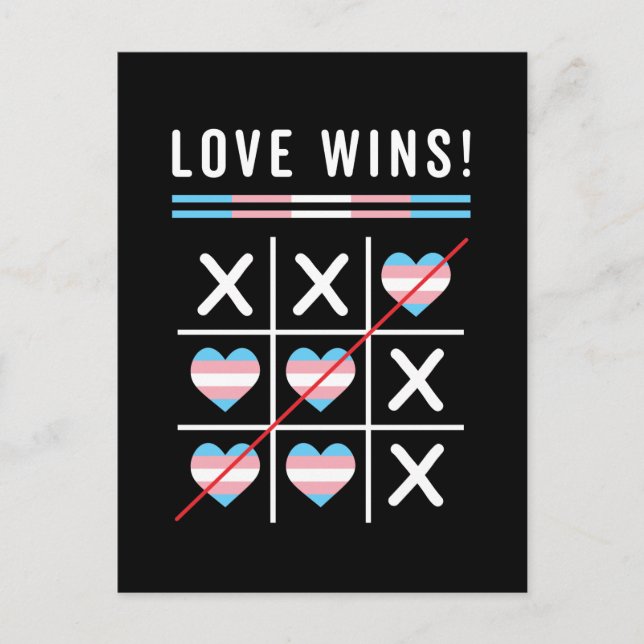 Tic Tac Toe Liebe gewinnt LGBTQ Transgender Pride Postkarte (Vorderseite)