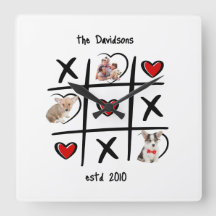 Tic-Tac-Toe Personalisierte Foto Square Uhr