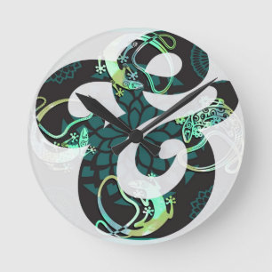 Tic Tac - White & Blue Ampersand - Typo Runde Wanduhr