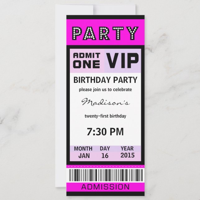 Ticket 21. Geburtstag Party Einladungen (Vorderseite)