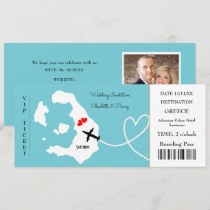 Ticket Boarding Pass Wedding Destination Santorini Einladung