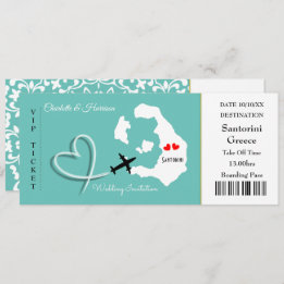 Ticket Boarding Pass Wedding Destination Santorini Einladung
