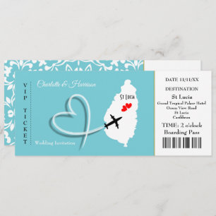 Ticket Boarding Pass Wedding Destination St Lucia Einladung