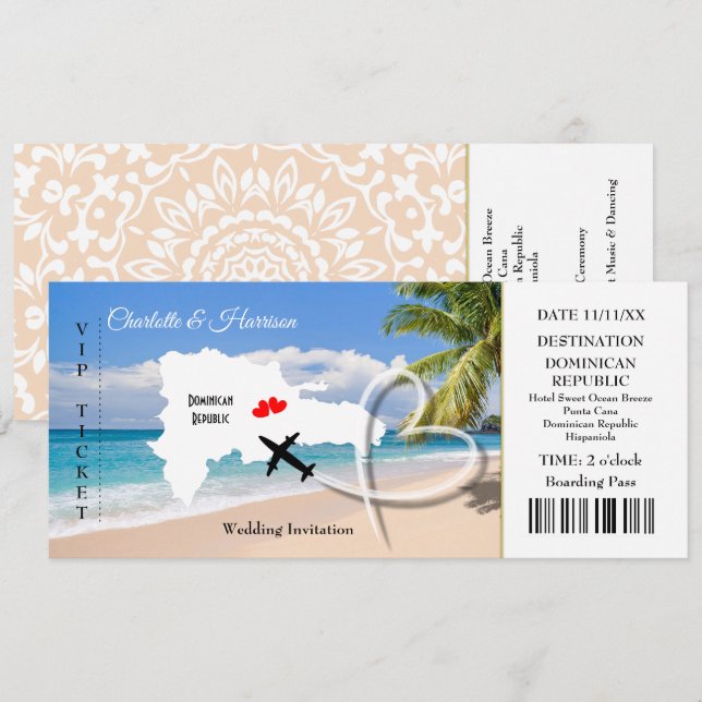 Ticket Boarding Pass Wedding Destinican Einladung (Vorne/Hinten)