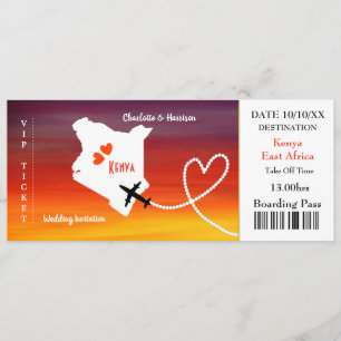 Ticket Bordkarte Hochzeit Zielort Kenia Einladung