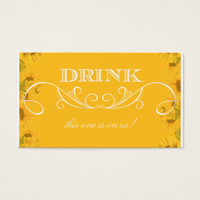 Ticket de boisson Mariage Sunflower Swirl (Devant)