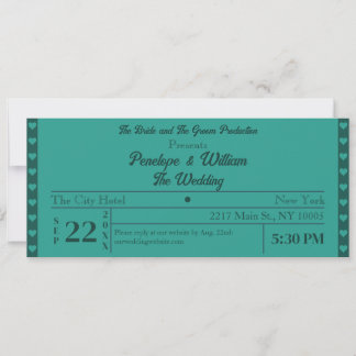 Ticket Einfache Retro Stil Grüne Hochzeit Einladung