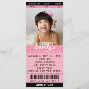 Ticket-Einladung (rosa) mit Foto - Theater/Film Einladung