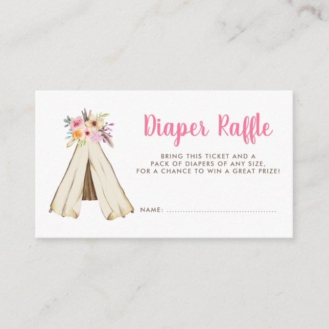 Ticket für das Raffle-Spiel Boho Floral Teepee Begleitkarte (Vorderseite)