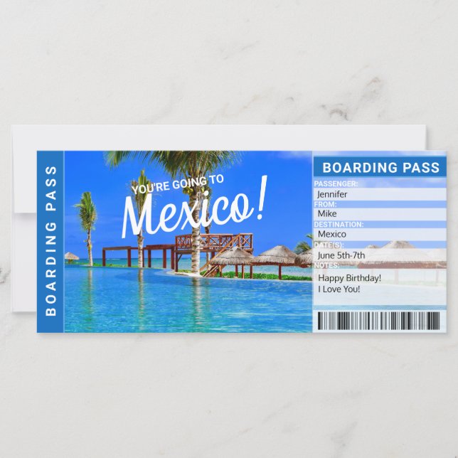 Ticket für den Boarding "Mexiko-Überraschung" (Vorderseite)
