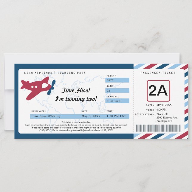 Ticket für den Geburtstag Boarding Einladung (Vorderseite)