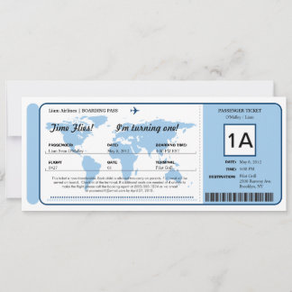Ticket für den World Map Birthday Boarding Pass Einladung