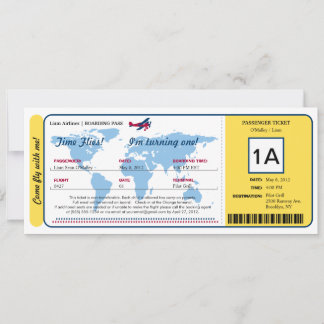 Ticket für den World Map Birthday Boarding Pass Einladung