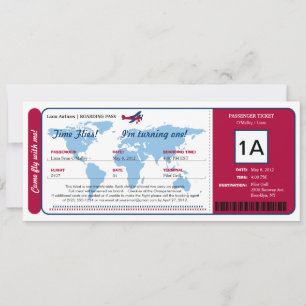 Ticket für den World Map Birthday Boarding Pass Einladung