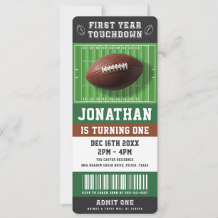 Ticket für die 1. Touchdown-Fußball-Geburtstagsfei Einladung