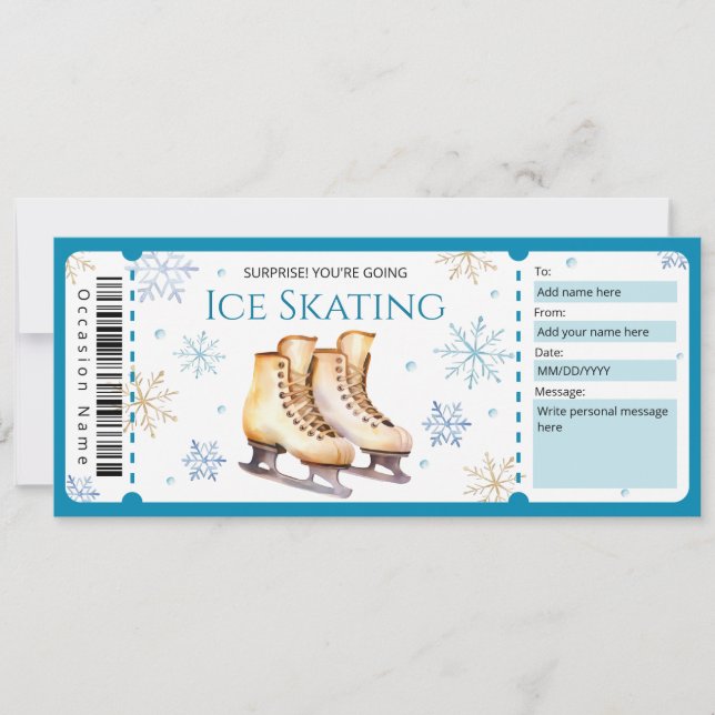 Ticket für Ice Skaten Gift Einladung (Vorderseite)