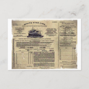 Ticket für RMS Titanic 1912 Einladung